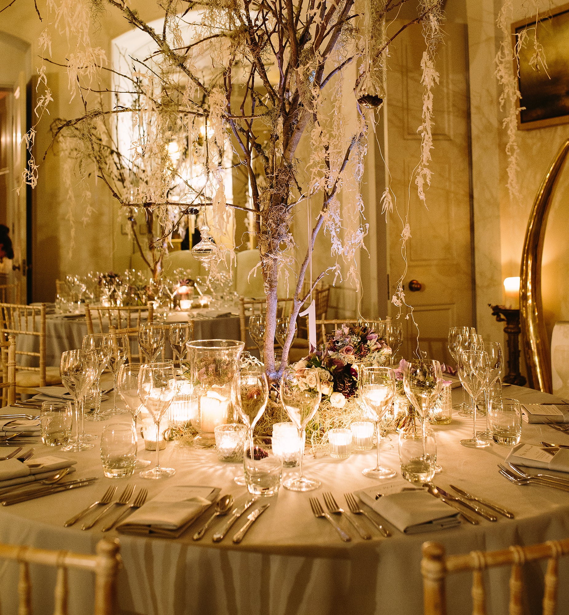Wedding table set up with flowers arrangement