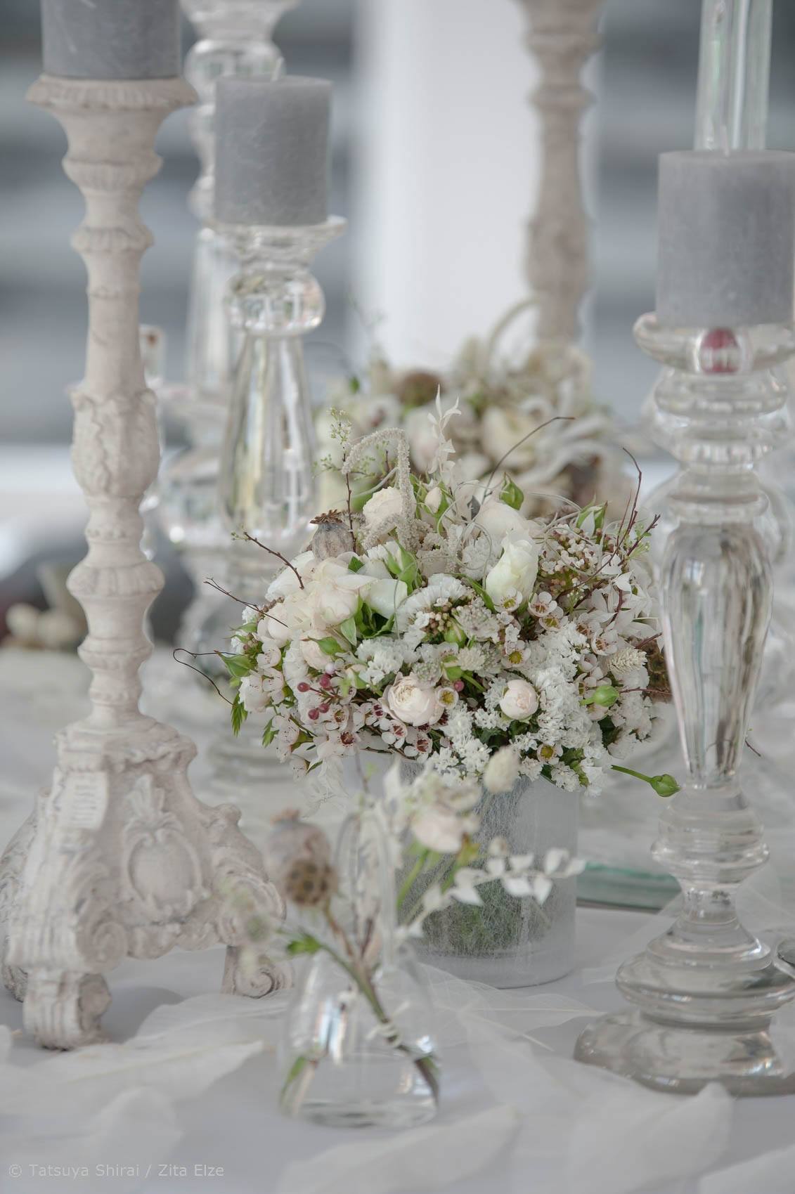 White flowers centrepice on a table
