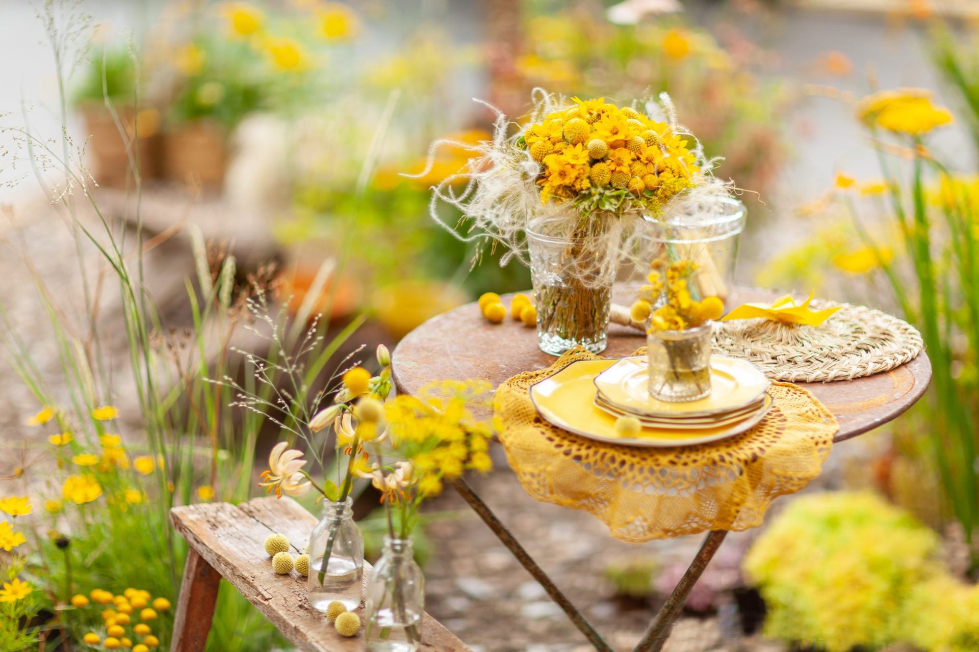 detail of set up with yellow flowers